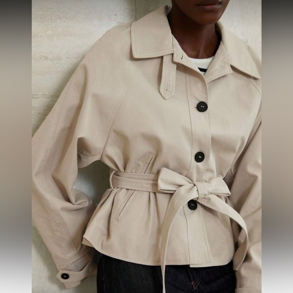 Jackets & Blazers - Cream tie belted French coat jacket, fully lined
